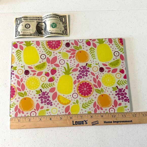 Small Glass Cutting board Fruit theme pineapple lime orange grapes tropical - Picture 4 of 7